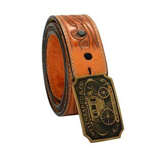 Wells Fargo & Co Men's 100% Leather Logo Buckle Vintage Belt US 34 IT 85